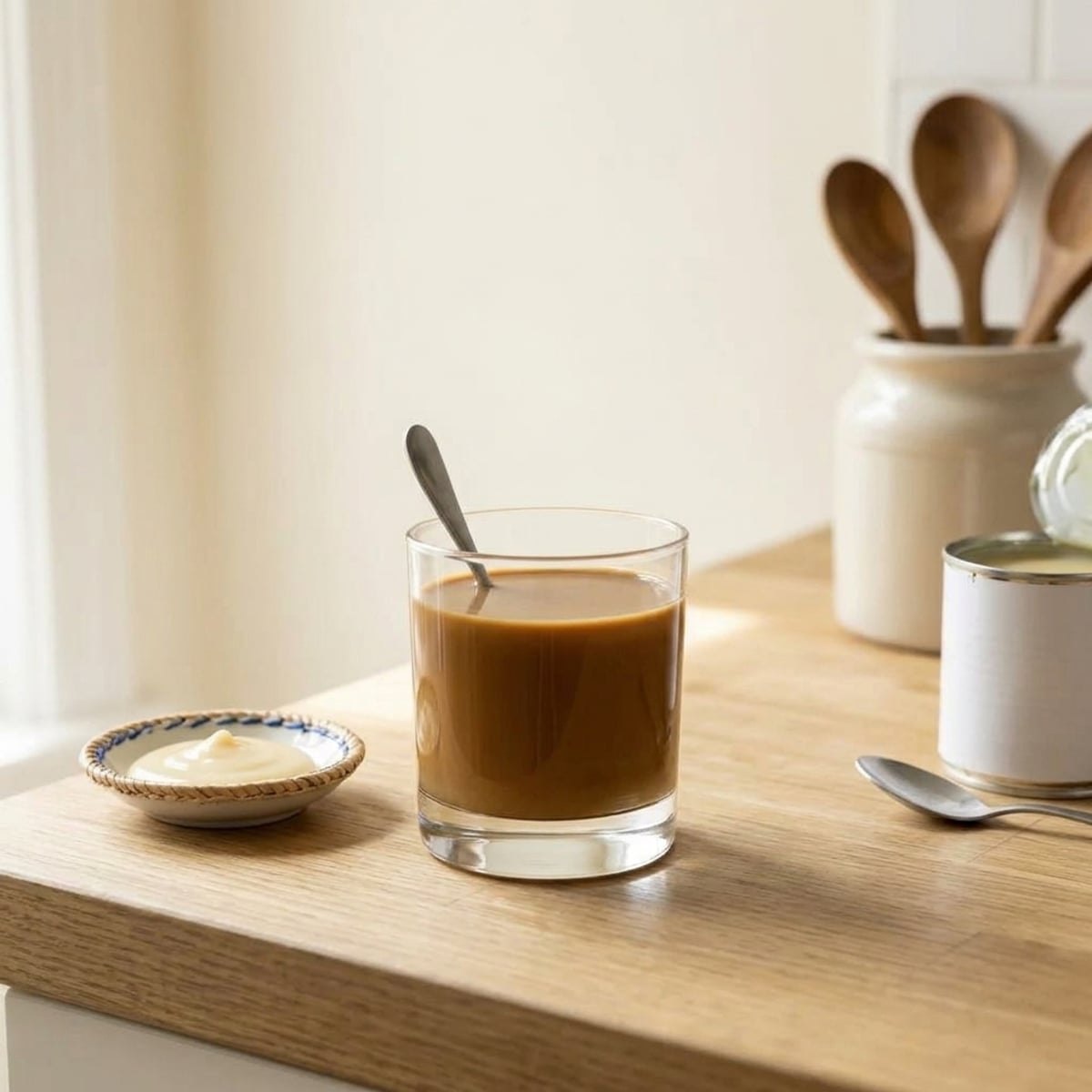 Steaming hot Vietnamese milk coffee with dark coffee and warm condensed milk