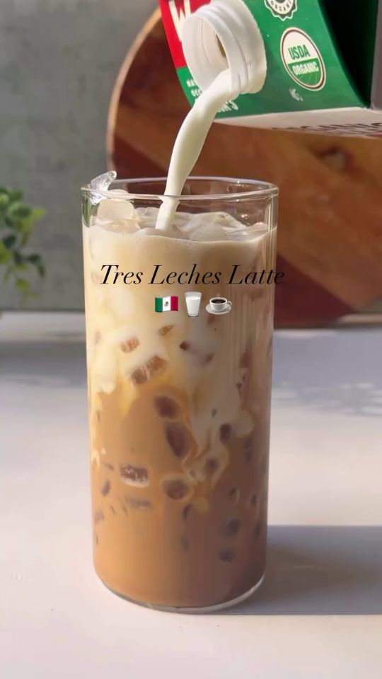 Editorial coffee and condensed milk drink on kitchen counter