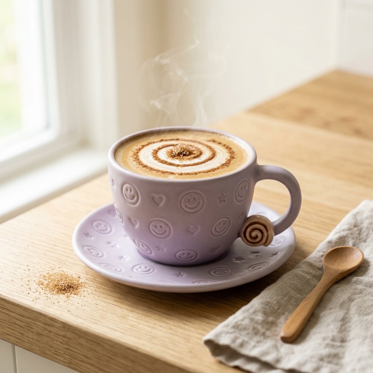 Steaming hot milk coffee in a mug
