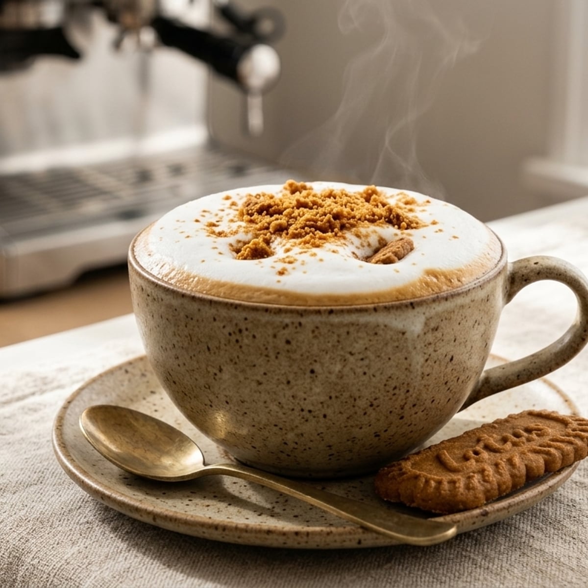 Steaming hot milk coffee in a mug