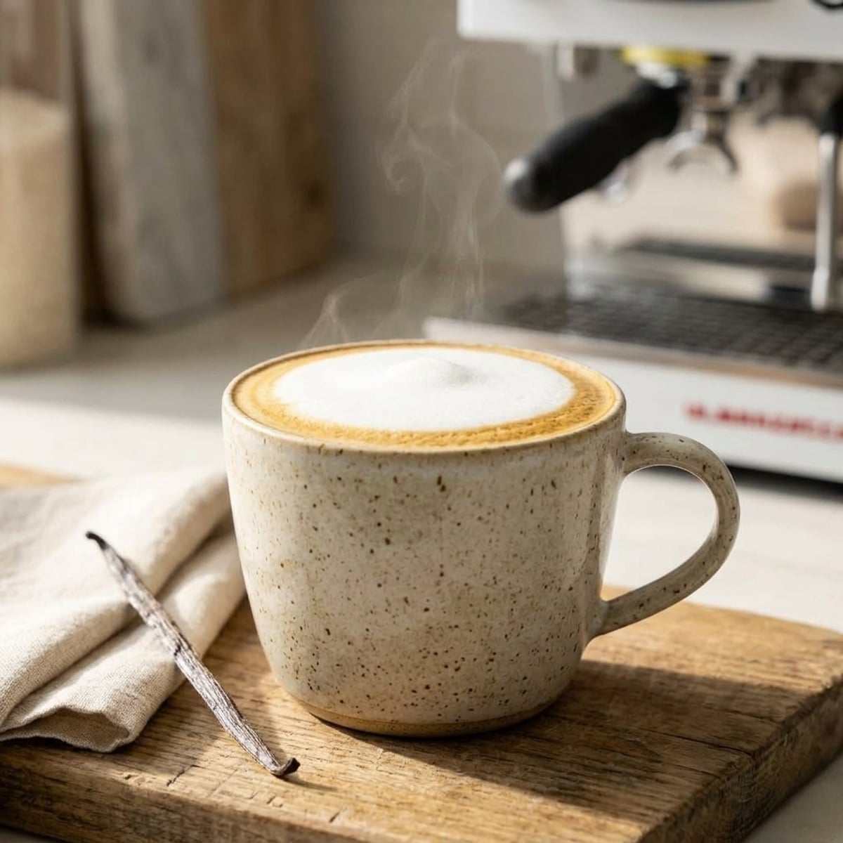 Steaming hot milk coffee in a mug