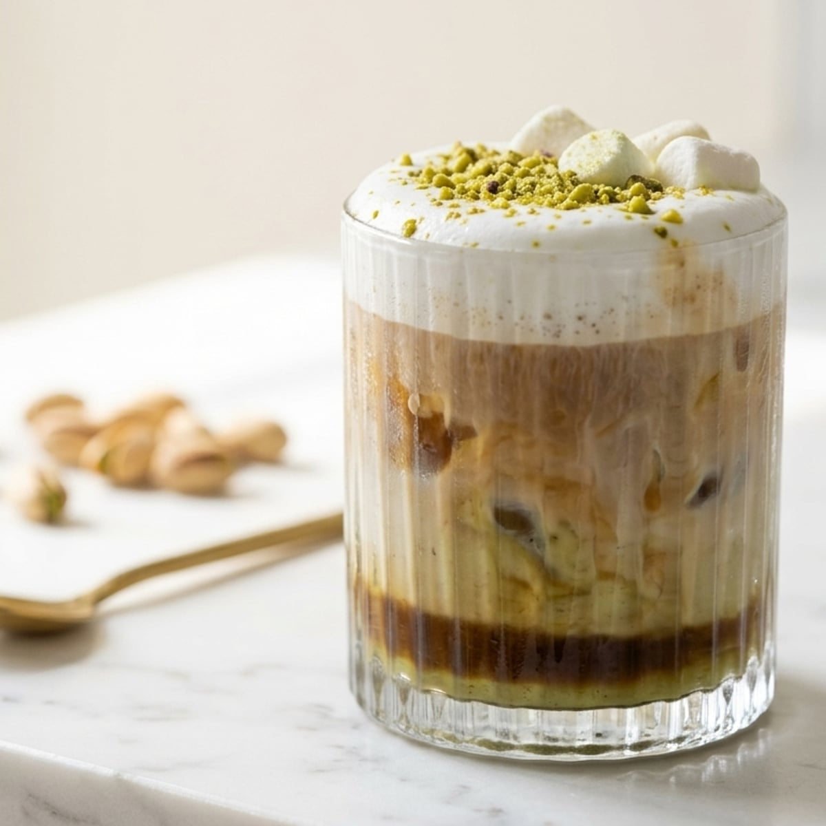 Editorial coffee and condensed milk drink on kitchen counter